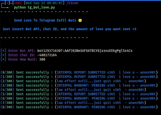 Send Love to Exfil Telegram Bots