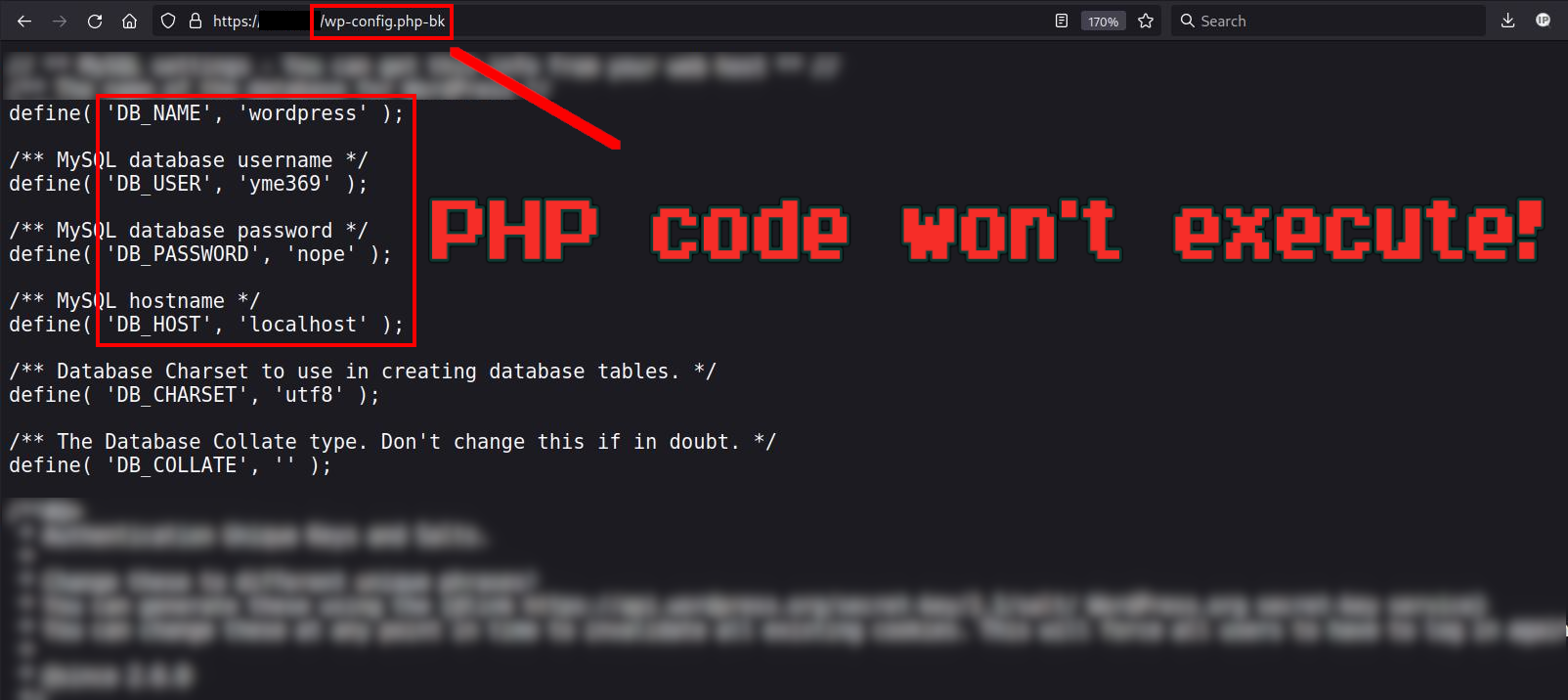 Renamed wp-config.php => Sensitive Data Exposure